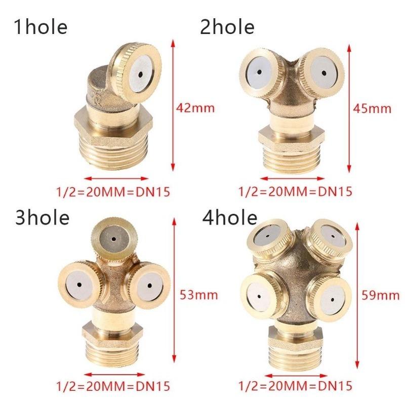 1/2" Misting Nozzle Brass Atomizing Spray Fitting Nebulizer Hose Connector Water Sprinkler Adjustable for Garden Lawn Irrigation
