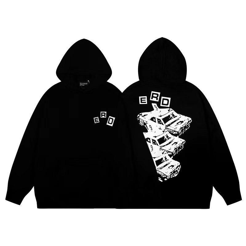 Übergroßer Kapuzenpullover Herren Streetwear Lockere Passform Baumwolle Schweres Material Wintergewaschen Vintage-Stil