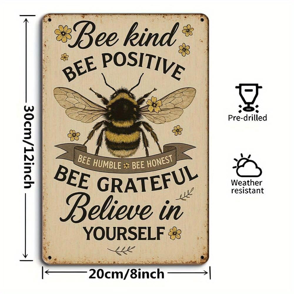 Bee Kind Metal Sign 8x12" - Vintage Inspirational Wall Art with Bee & Floral Design for Home Decor