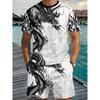 Men's 3D Digital Printed Casual Short Sleeve Shorts Suit