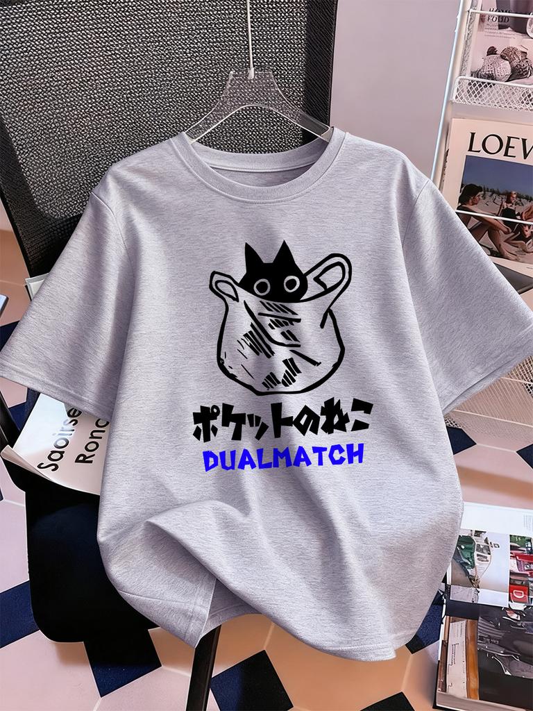 Cute Cat Cartoon Printing Short Sleeve TShirts Womens Summer Cotton Tee Shirts ONeck Comfortable Loose Tops Casual Clothes