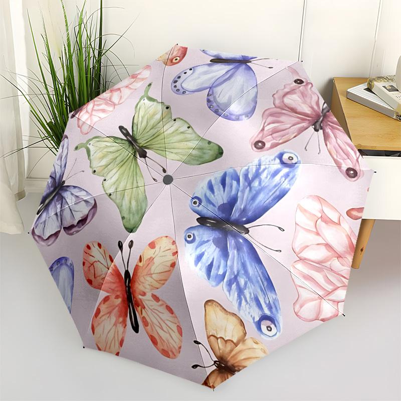 

1pc Butterfly Pattern Automatic Umbrella | Portable Foldable 8-Rib Manual Open, Cute Birthday & Holiday Gift for Outdoor yy260107122
