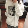 Hua Cotton Silver Fox Velvet Retro American High Street Patch Crew Neck Sweatshirt