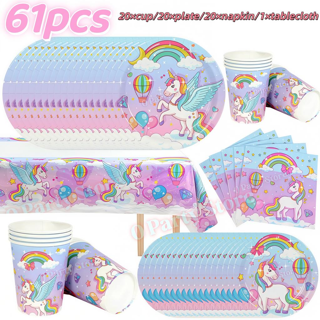 Kids Girls Unicorn Birthday Party Decoration Tableware Kit Plate Cup Unicorn 3D Balloons Party Favors Baby Shower Supplies Gifts