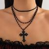 KunJoe Gothic Jesus Big Cross Pendant Necklace for Women Vintage Multilayer Black Bead Chain Necklace Y2K Accessories Jewelry
