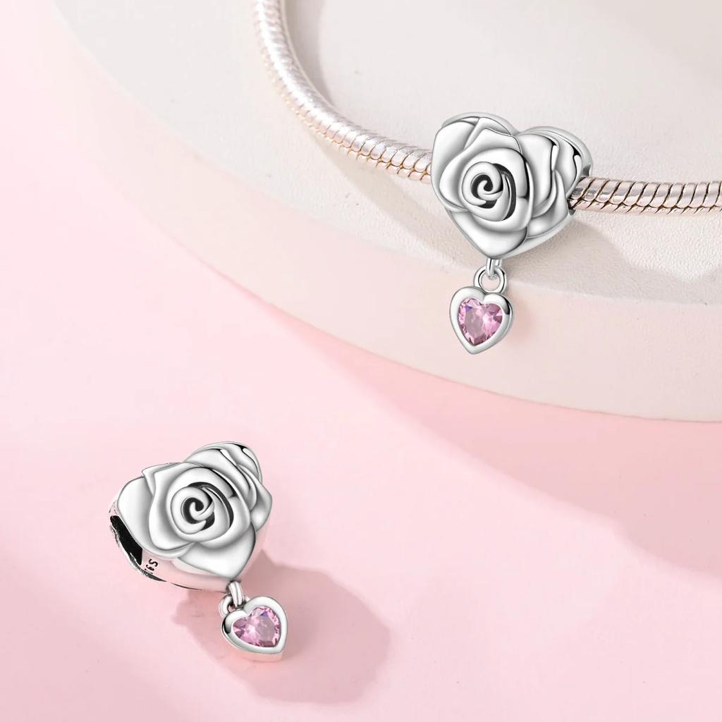Charm-Anhänger Charms Plata Original Romantische Rosen-Perlen-Anhänger Ideal Für Charm-Armbänder Kupfer-Armbänder Perlen-Anhänger Schmuckherstellung Geschenk für Frauen