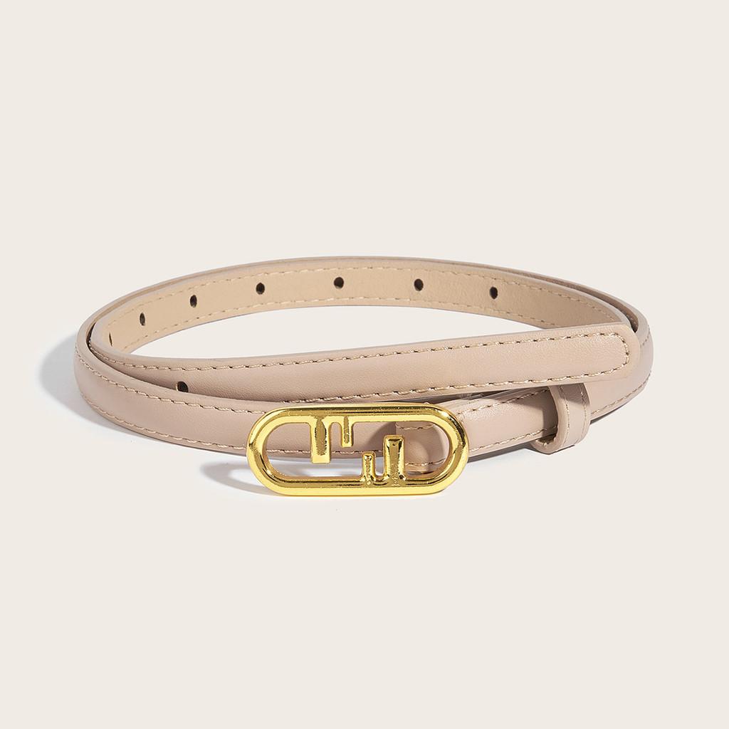 Simple Gold Oval Buckle Decoration Women Solid Color Slim Belt For Use Daily