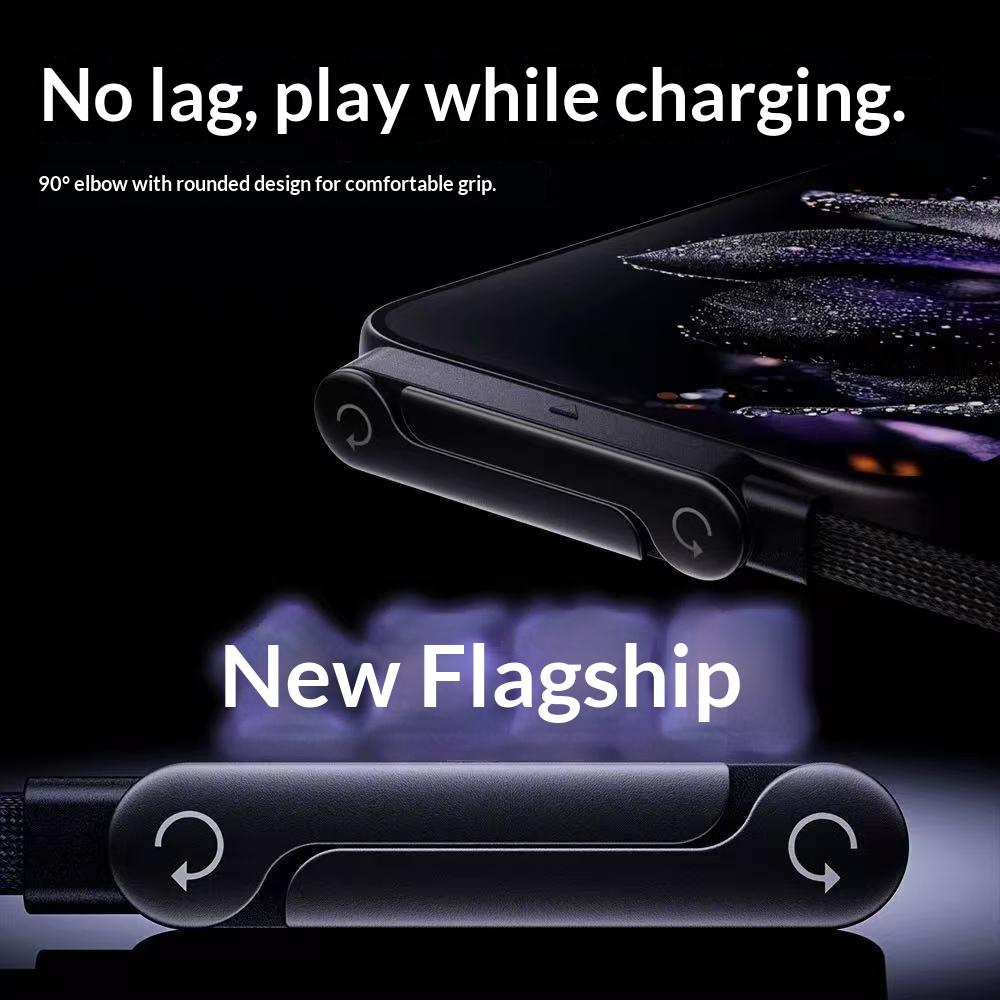 90 Degree Angled Type-C to Type-C 240W Fast Charging Cable Data Sync Cord with Phone Holder for Gaming/Multitasking