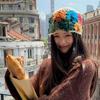 Baotou Cap Japanese Spring Literary Artistic Colorful Flower Hollow Bag Head Hat Women Sweet Hand-crocheted Beanie Cap