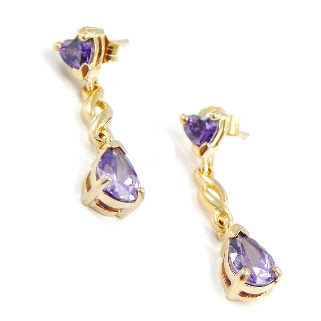 Les Trésors De Lily [D7983] - Gold Plated Earrings 'Pensées' Golden Violet - 24x4 Mm