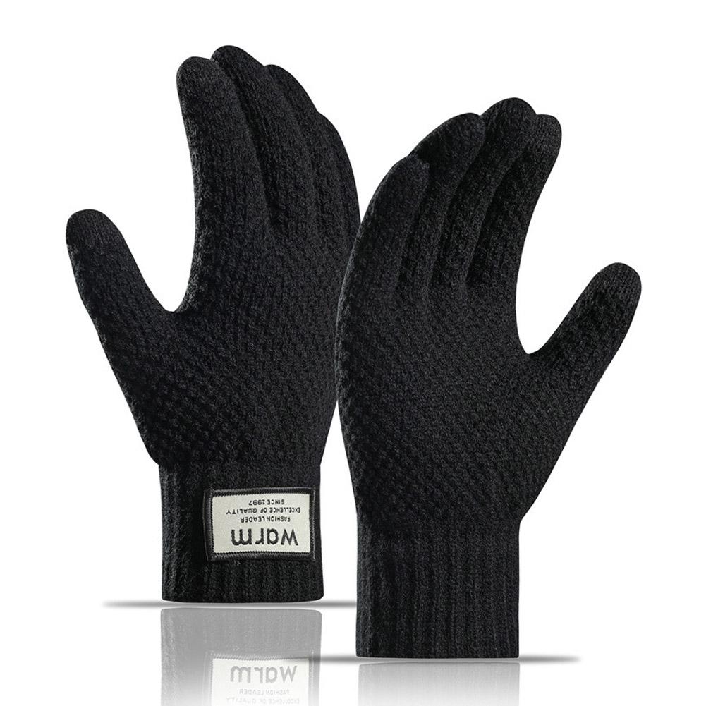 Winter Knitted Gloves Windproof Warm Thickened Plush Lined Touch Screen Cycling Driving Gloves Anti-Cold Outdoor Running Gloves