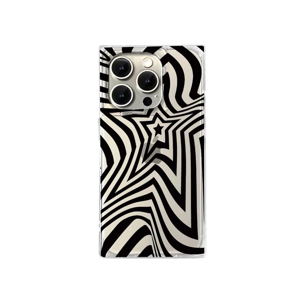 Capa Tubo Traseira Quadrada Transparente Proteção Para iPhone 12 16 ProMax 14 Pro Max 11 13 15 Plus Anti-Oxigênio, Estojo com Padrão de Zebra de Cinco Pontas