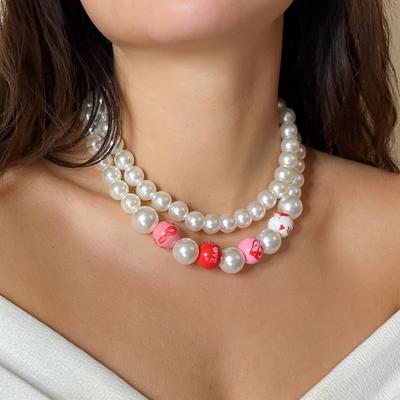 Green Element Necklace, Personalized Color Beaded Imitation Pearl Love Valentine'S Neck