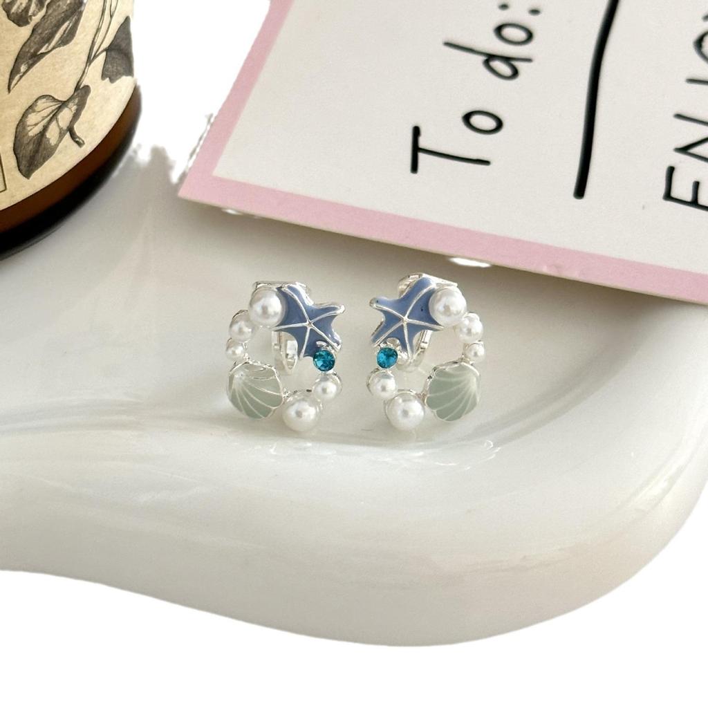 Starfish Seashell Pearl Earrings Clip-On, No Piercing Needed, Unique Design for Women