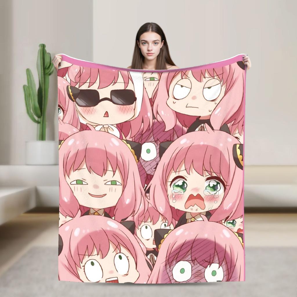 S-Spy X Family  Anya Forger  Flannel Blanket Throw Blanket for Living Room Travel Office Street Trend Bedspread Sofa Bed Cover