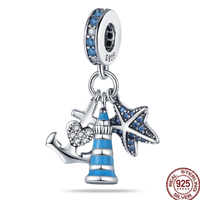 Copper Blue Zircon Beads Ocean Crab Starfish Ship Series Summer Suitable For 3Mm Original Bracelet Diy