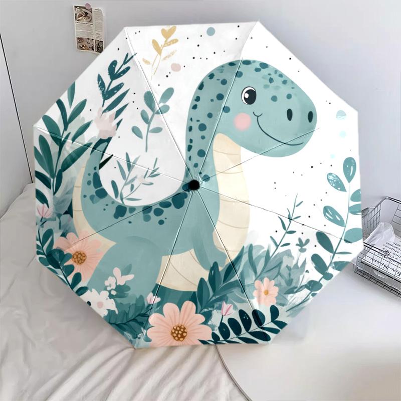 Flower Dinosaur  pattern, automatic folding umbrella, portable and foldable design, 8 ribs, a Christmas or birthday gift.