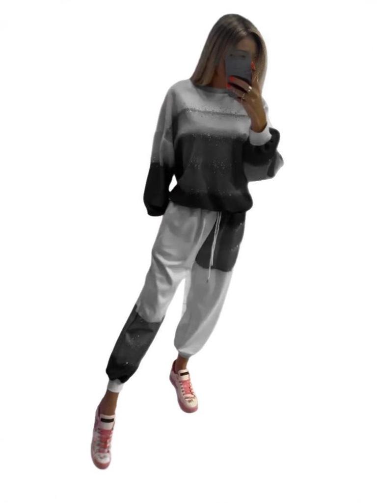 European & American Women's Casual Sprinkle Stripe Top & Drawstring Pants Set - 2025 Collection