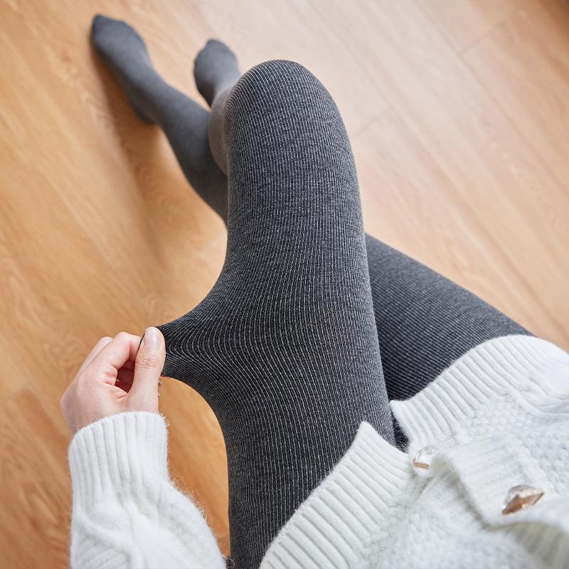Women's Versatile Fleece Lined Vertical Stripe Pantyhose Autumn Winter Outer Wear Base Layer Leggings