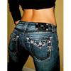 Gothic Womens Diamond Embroidery Jeans Vintage Low Rise Flared Jeans Women Retro Y2k Baggy Denim Pants High Streetwear Trousers