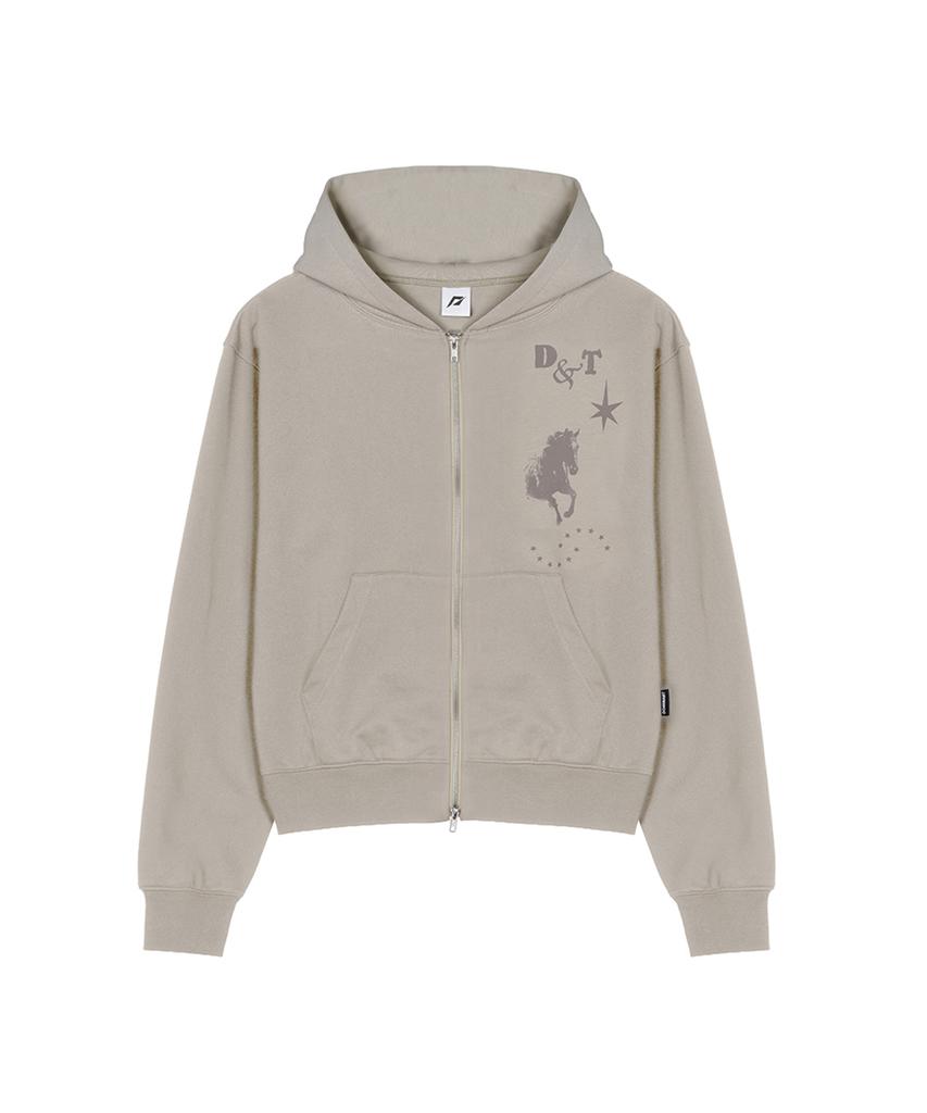 Dominant Midnight Horse Graphic Hoodie Zip-Up_Beige