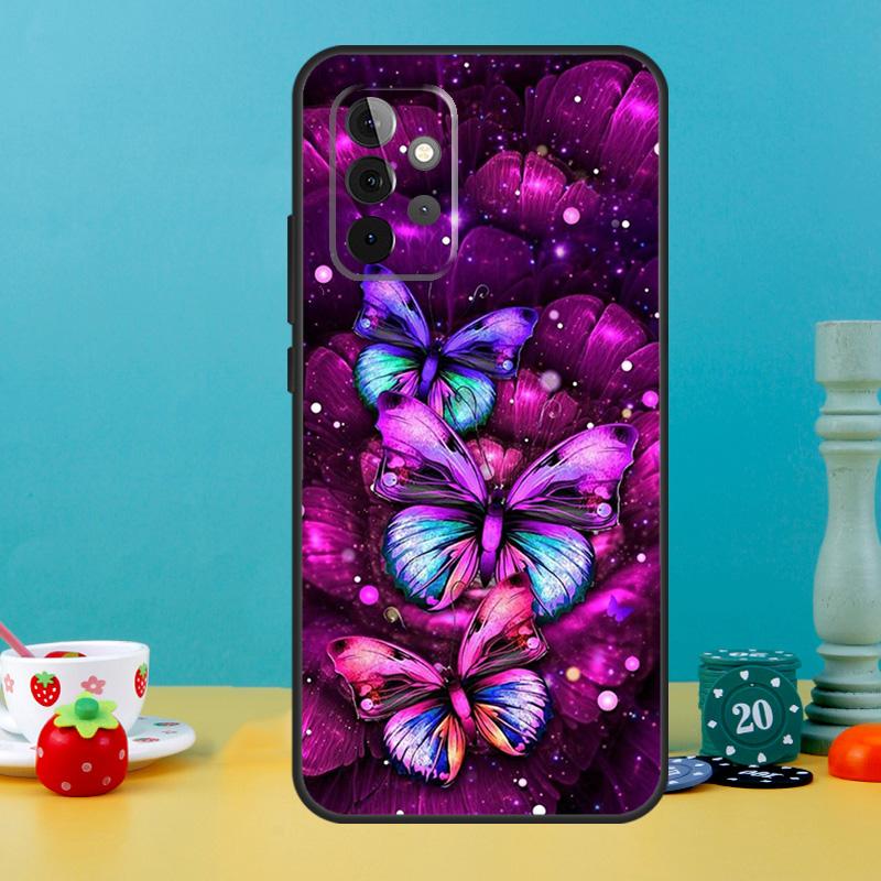 Black Beautiful Butterfly Case For Samsung Galaxy A25 A54 A34 A14 A52 A32 A12 A13 A33 A53 A15 A16 A36 A56 A26 A05 A35 A55