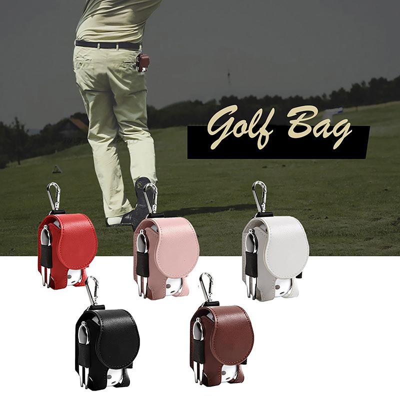 1Pc Golf Ball Bag Mini Pocket Leather Golf Ball Storage Bags Metal Button Bag Holder 2 Balls Golf Storage Accessories