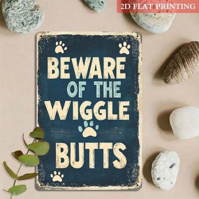 Metal Wall Art Vintage Dog Humor Beware of Wiggle Butts for Living Room