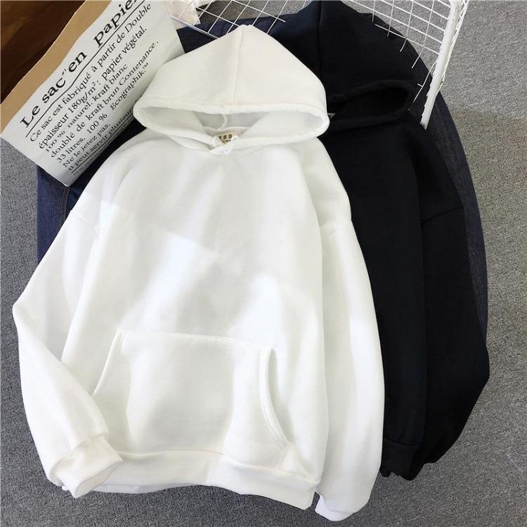 

Fashion Autumn Womens Casual Hoodie Solid Color Loose Pullover Sweatshirt Stretch Comfortable Pocket Warm Streetwear Female Clothes S белый