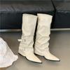 Pointed buckle pleated pile boots women's thick heel 2025 punk style knight boots fried street hot girl high heel boots