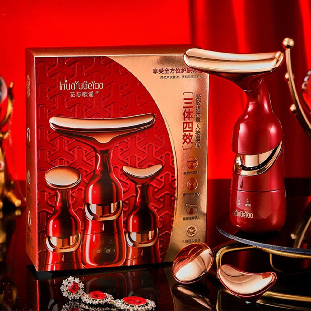 

3 в 1 Массажер для лица, шеи, лица, глаз, массажер, микротоковое омоложение кожи, антивозрастной прибор для красоты, ИНСТРУМЕНТЫ ДЛЯ КРАСОТЫ красный