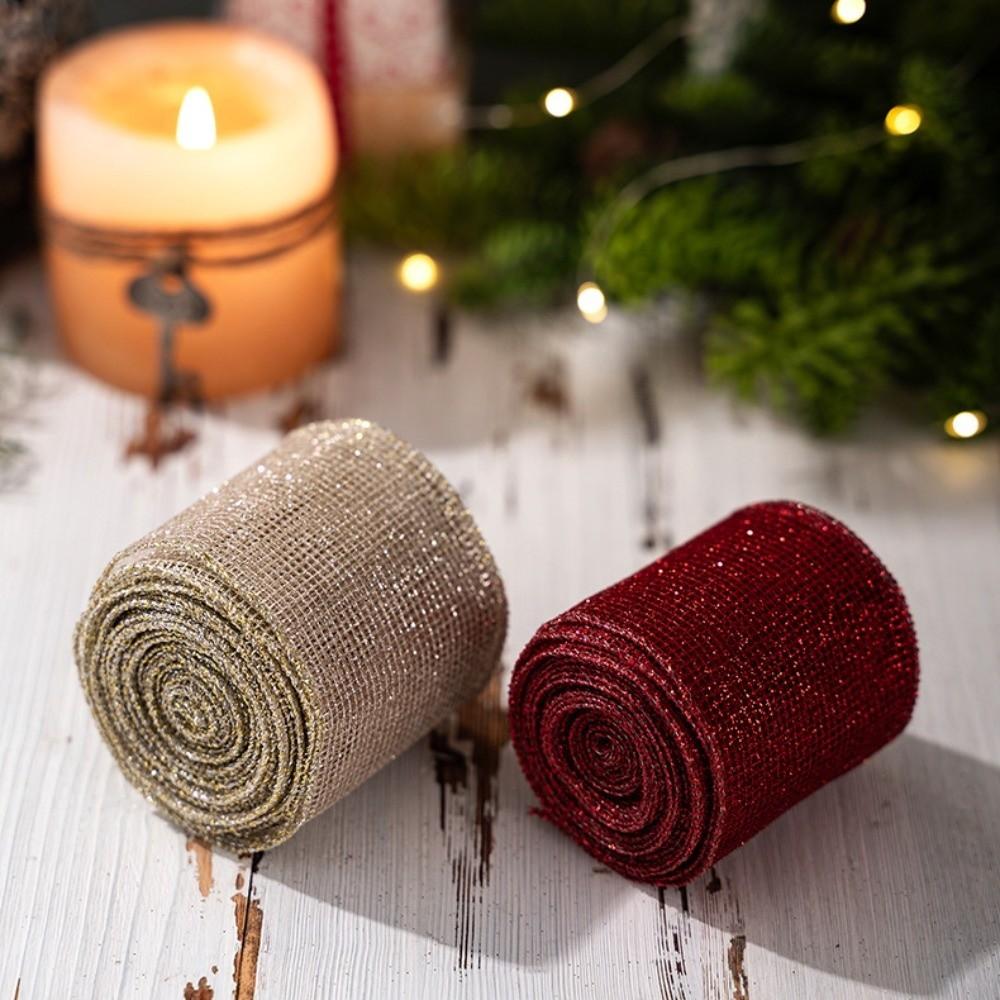 1Roll 179.13in Christmas Tree Decorations 2.5in Wide Wreath Ribbon Metallic Mesh Ribbon DIY Crafts