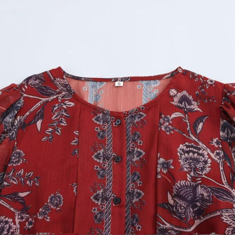 Kaslead New Arrival Women's Clothing Fashion Style Stylish Simple and Versatile round Neck Waist Trimming Print Tops