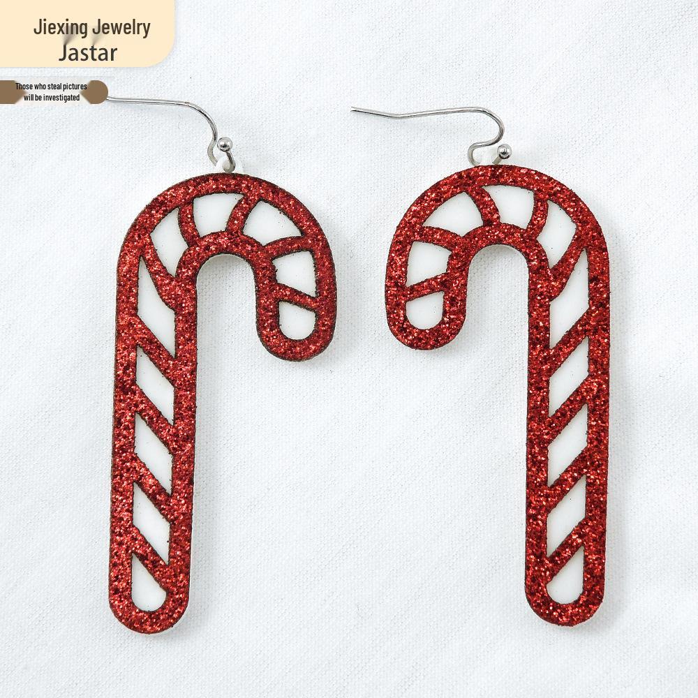 

Red Acrylic Candy Cane Earrings - Simple Geometric Christmas Decorations for Women