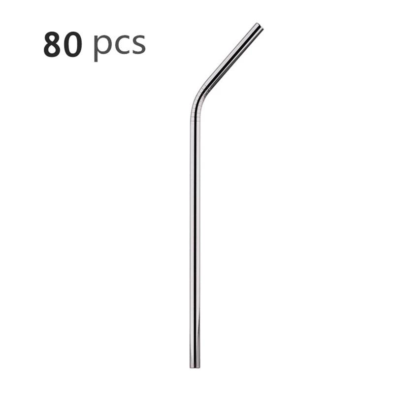 80Pcs 8mm*215mm Reusable Metal Straw 304 Stainless Steel Drinking Straight Bent Straws Eco-friendly Party Bar Accessories