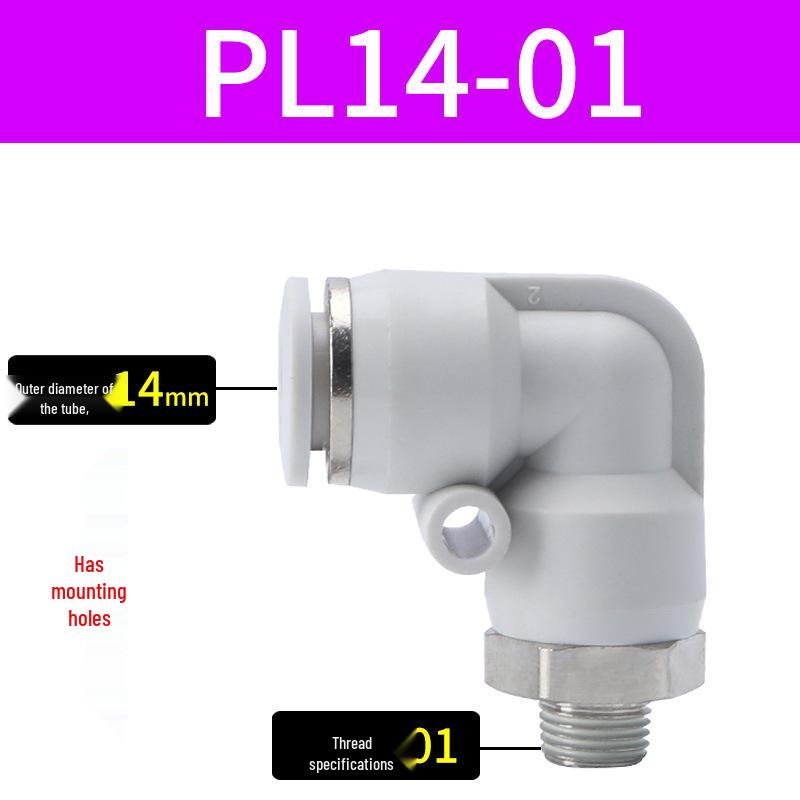 Premium White Male Thread Elbow PL8-02 Pneumatic Connector, 4-M5/6-01/10-03/12-04 Air Tube