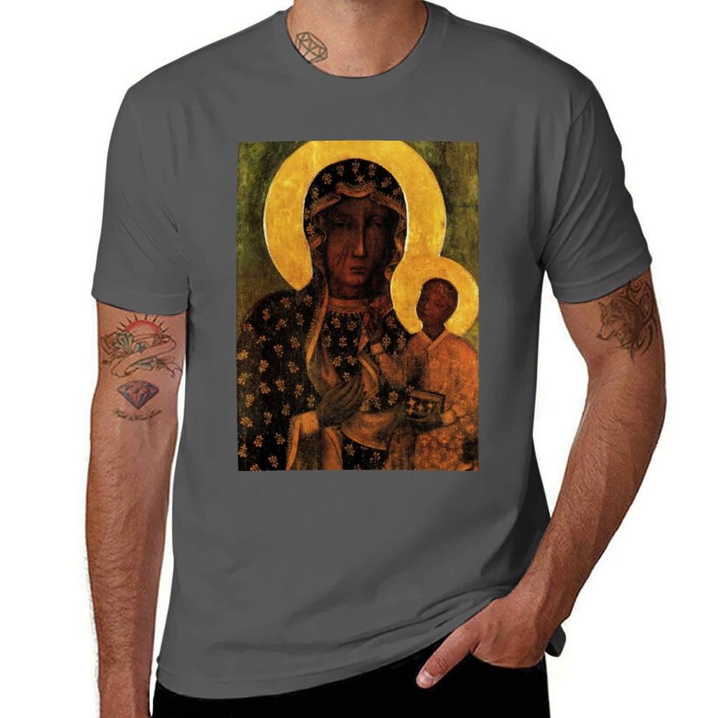 Black Madonna of Czestochowa Poland Our Lady of Czestochowa Madonna and Child Virgin Mary TShirt Big Size Simple TShirt