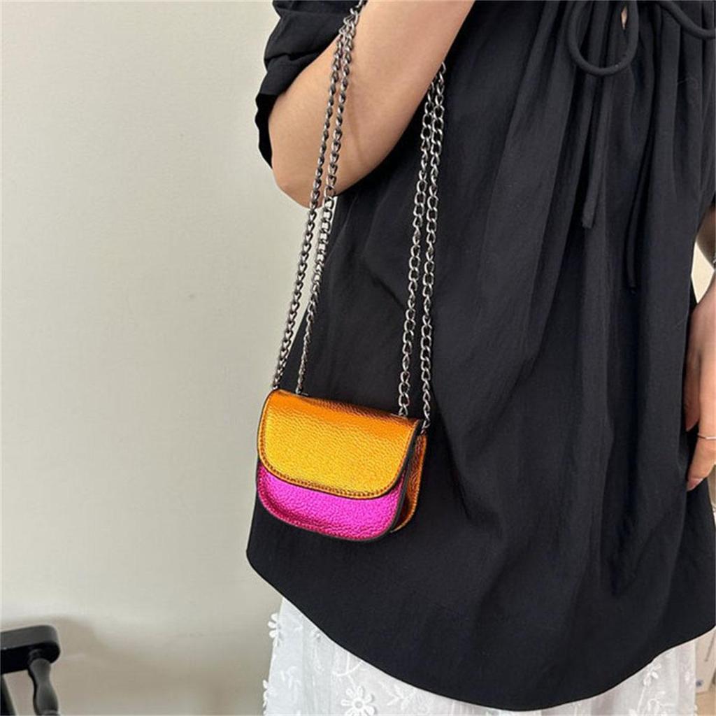 Women's K-G PU Mini Colorful Splicing Chain Bag Fashionable And Versatile Saddle Bag Single Shoulder Crossbody Bag