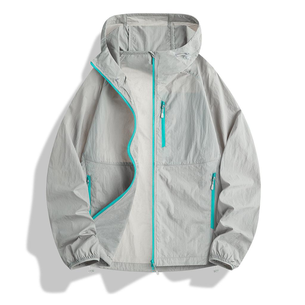 Summer Sunscreen Clothing Lightweight Casual Color Contrast Outdoor Long-sleeved Thin Cool Breathable Cycling Hooded Sunscreen Clothing