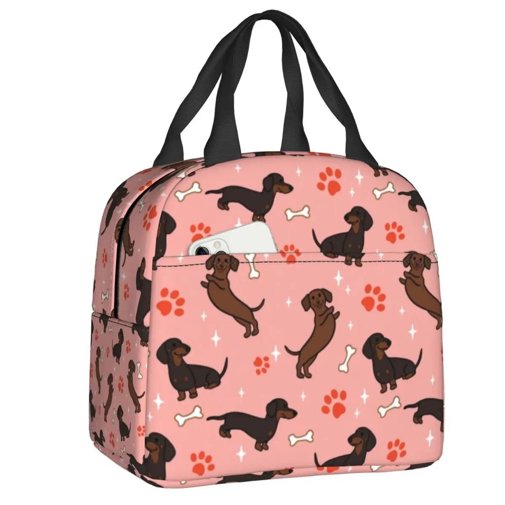 Dachshund Thermal Insulated Lunch Bag Women Badger Sausage the Wiener Dog Lunch Tote for Outdoor Camping Travel Storage Food Box