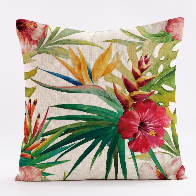 New Flower-and-bird Tropical Plant Waterproof Pillowcase, Printed Sofa Cushion, Detachable and Washable Pillow 45x45cm (Pillow Insert Not Included)