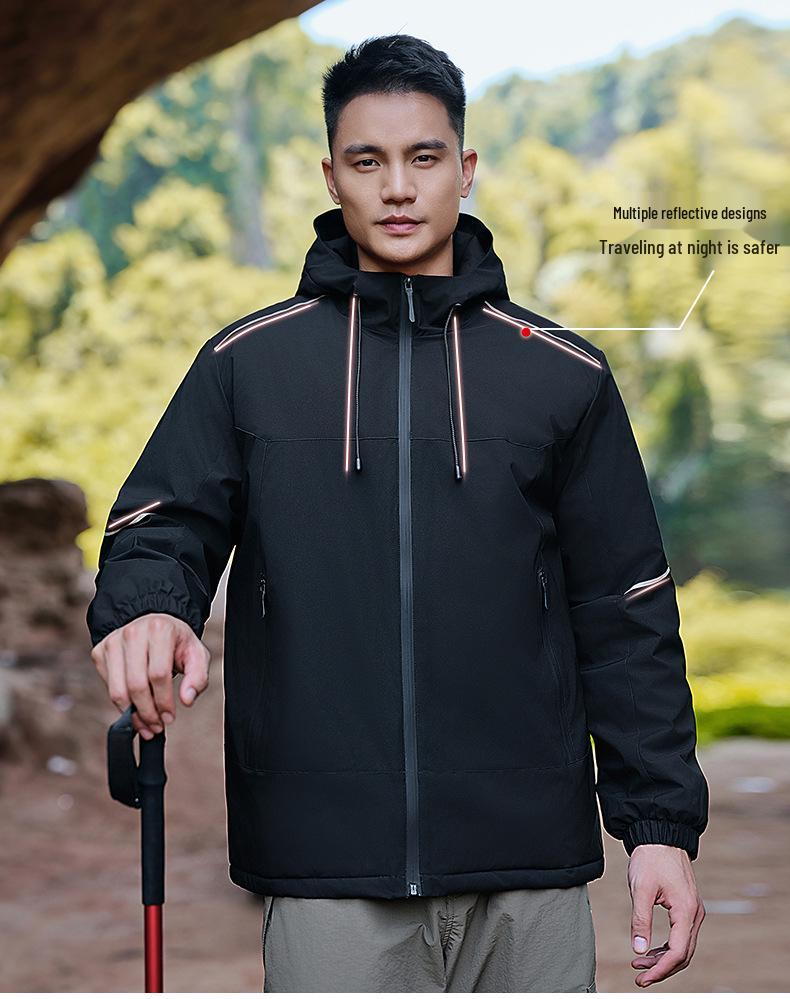 Unisex Reflective Windbreaker: Custom Logo, Waterproof, Windproof, Plus Velvet, Composite Cotton for Mountaineering and Work.