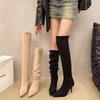 Tall knight boots women's 2025 autumn and winter new pleated piled boots but knee boots European and American western cowboy boots