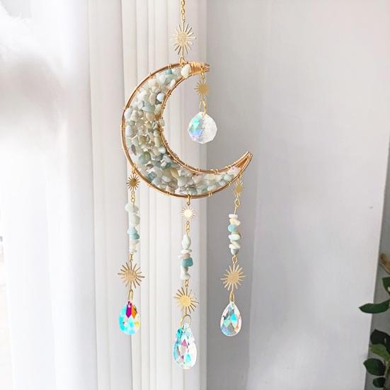 Colorful Crystal Suncatcher, Hanging Sun Catcher for Windows, Moon Shape Healing Crystal Decor for Home, Crystals Prism Rainbow Maker, Gift for