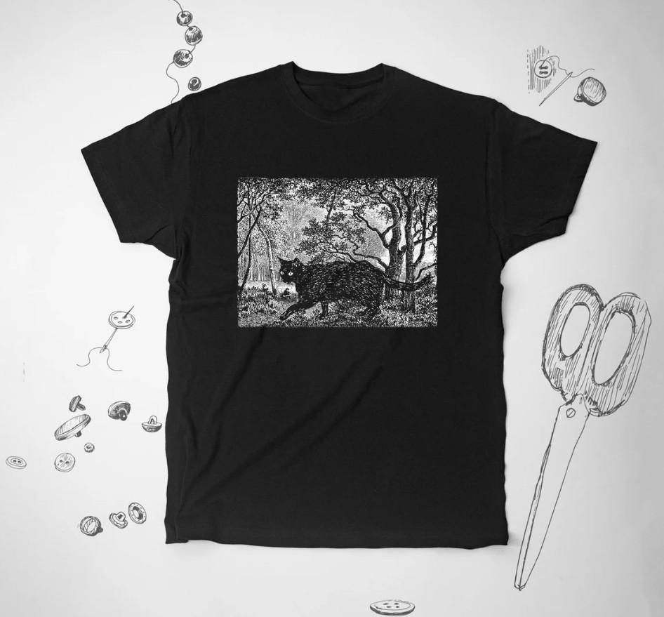 Black Cat Graphic Black and White Unisex T-shirt S-5XL Unisex T-Shirt S