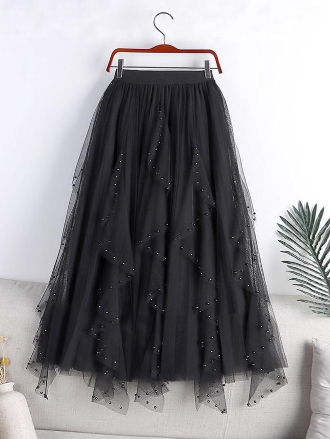 Women's Irregular A-line High Waist Mesh Skirt, 2025 Spring/Autumn