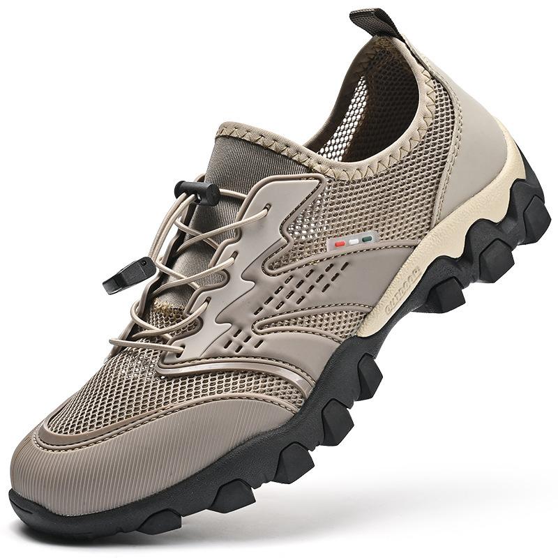 2025 summer breathable mesh men's shoes sports and leisure shoes men's mesh creek walking shoes non-slip outdoor hollow shoes