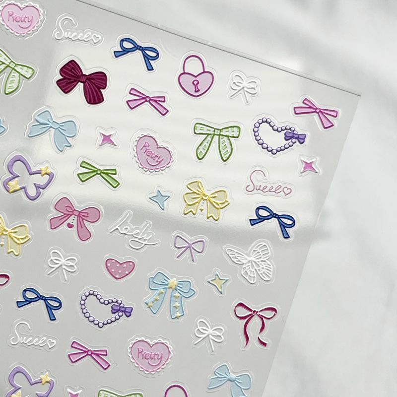 5D Präglade Färgade Linjer Rosett Nageldekorationsklistermärken - 3D Vattentäta Dekaler