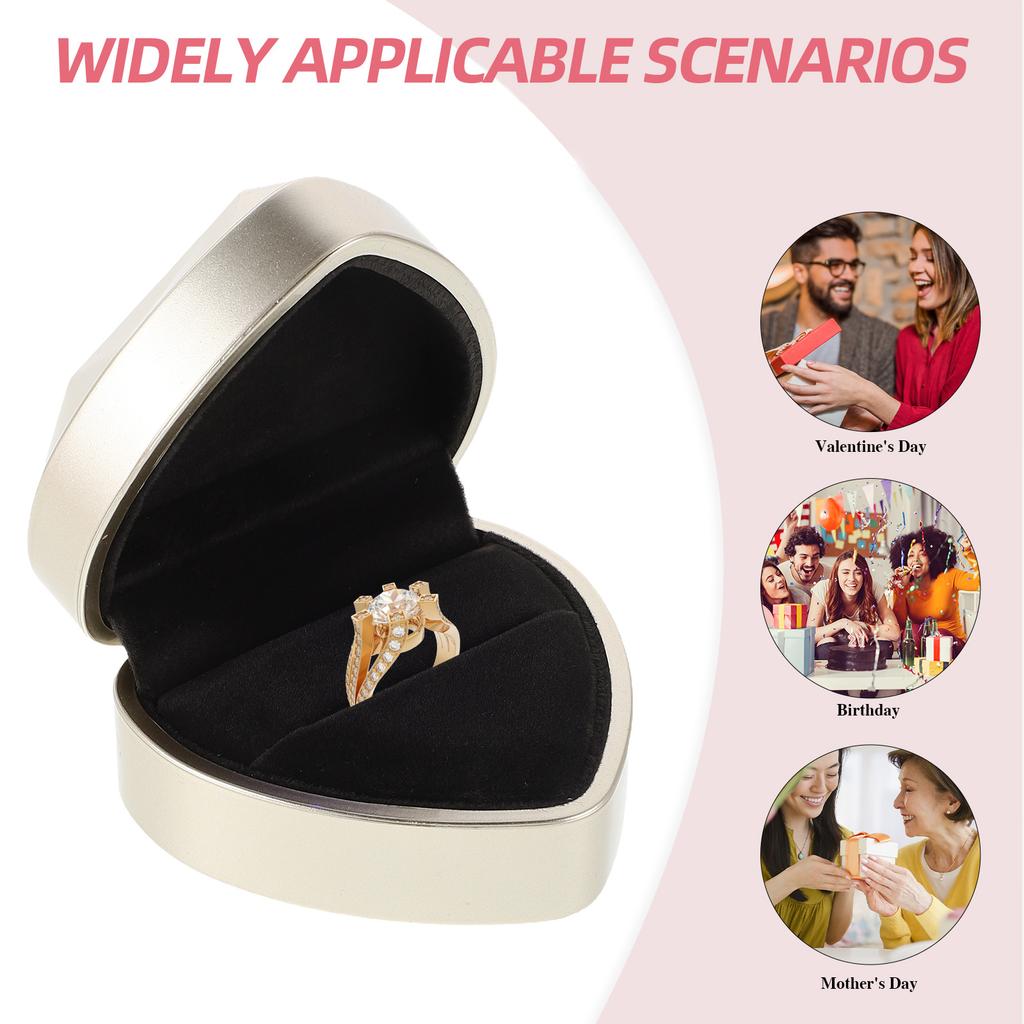 Heart Box Ring Case Led Light Engagement Ring Boxes Jewelry Display Case For Proposal Wedding Birthday Anniversary