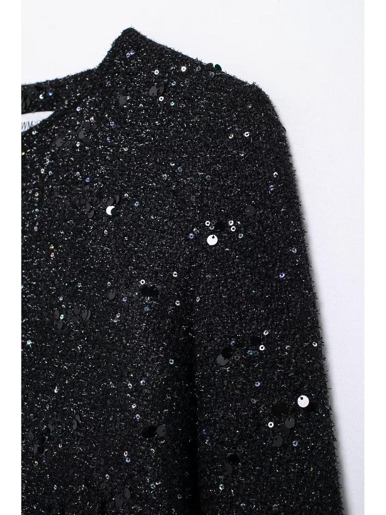 2024 Autumn Women's European Style Sequined Round Neck Long Sleeve Blazer